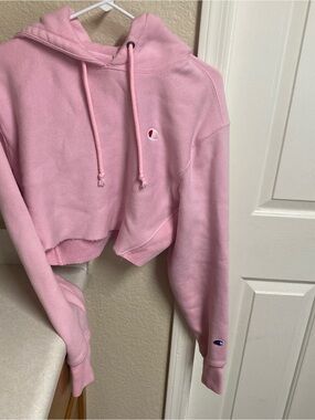 Champion Pink Cropped Hoodie Sweatshirt - Light Pink